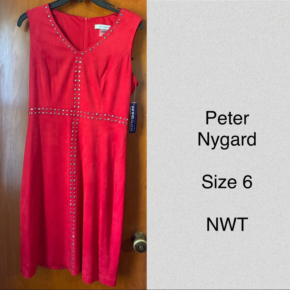 red suede dress with studded detail
